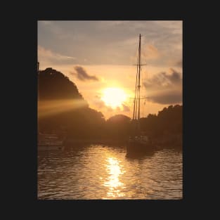 Sailing into Sunset Bliss: Paxos Coastal Sunset Artwork T-Shirt