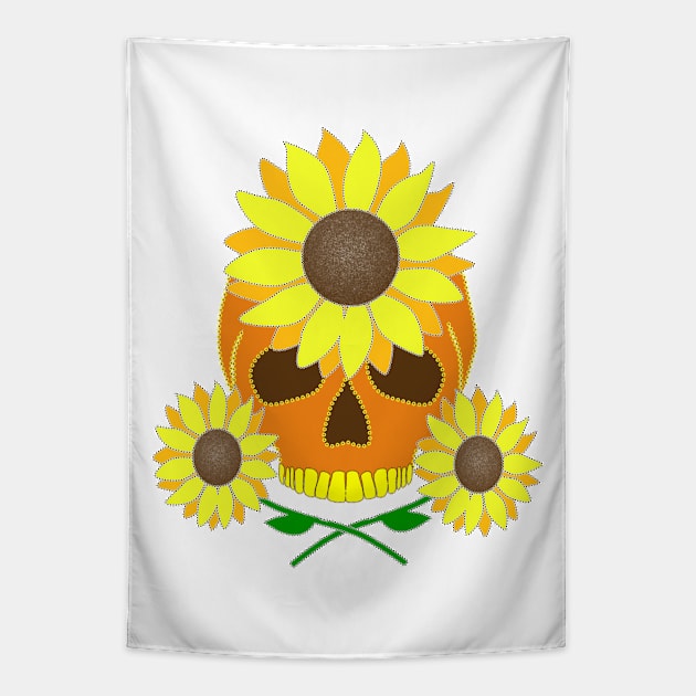 Sunflower Skull Tapestry by Nuletto