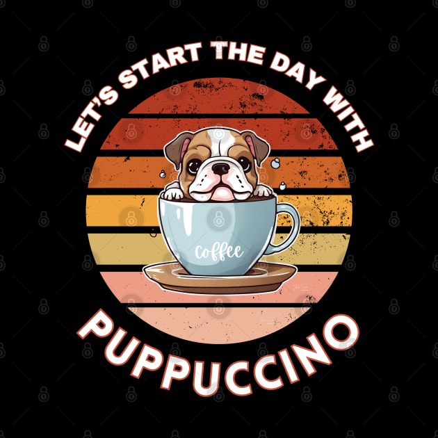 Let's start the day with puppuccino (cappucino) Bulldog puppy in a coffee cup pun art by KIRBY-Z Studio