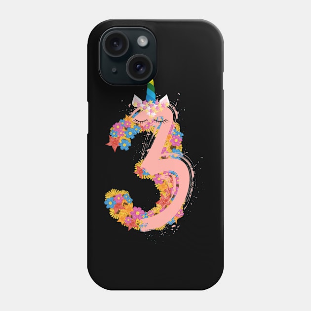 Unicorn 3th Birthday Outfit for Girls 3 Year Old three Birthday Phone Case by patsuda