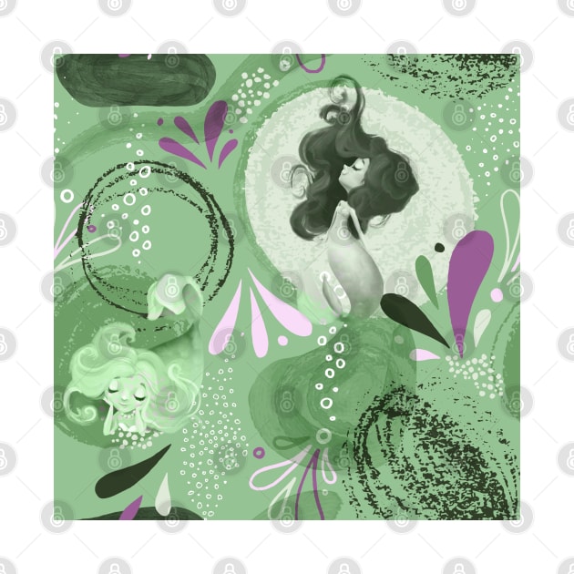 Whimsical Mermaids Green Abstract Pattern by FabulouslyFestive