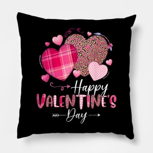 Happy Valentines Day Leopard And Plaid Hearts Girls Pillow