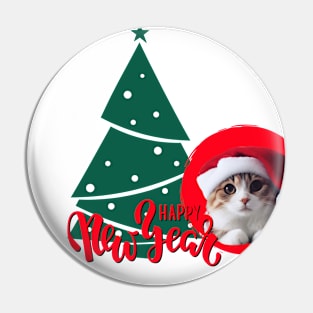 Cute Cat in Santa Hat Happy New Year ,Brafdesign Pin