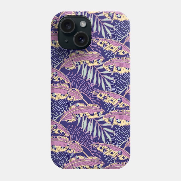 Lilac Leopard Banana Leaves Phone Case by Carolina Díaz