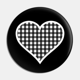 White and Black Gingham Heart Pin