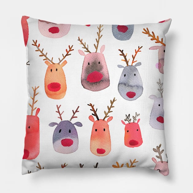 Pocket - Cute Winter Reindeers Kids Pillow by ninoladesign