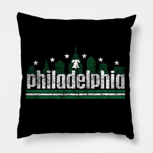 Vintage RETRO PHILLY SKYLINE GREEN AND WHITE PHILADELPHIA FAN Pillow