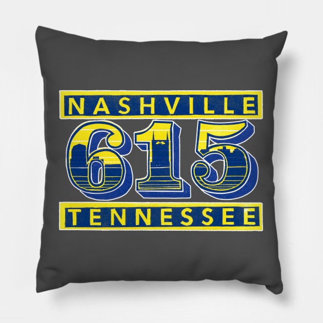 Nashville 615 Area Code Skyline Pillow by CrowingHensBindery