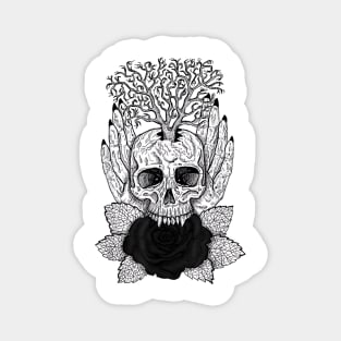 Vampire Skull Biting Black Rose - Alt Clothing Aesthetic Goth Magnet