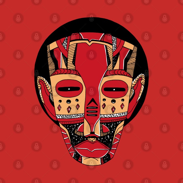 Red and Cream African Mask No 3 by kenallouis