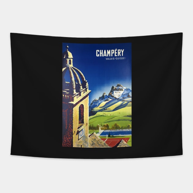 Champéry, Valais ,Suisse,Travel Poster Tapestry by BokeeLee