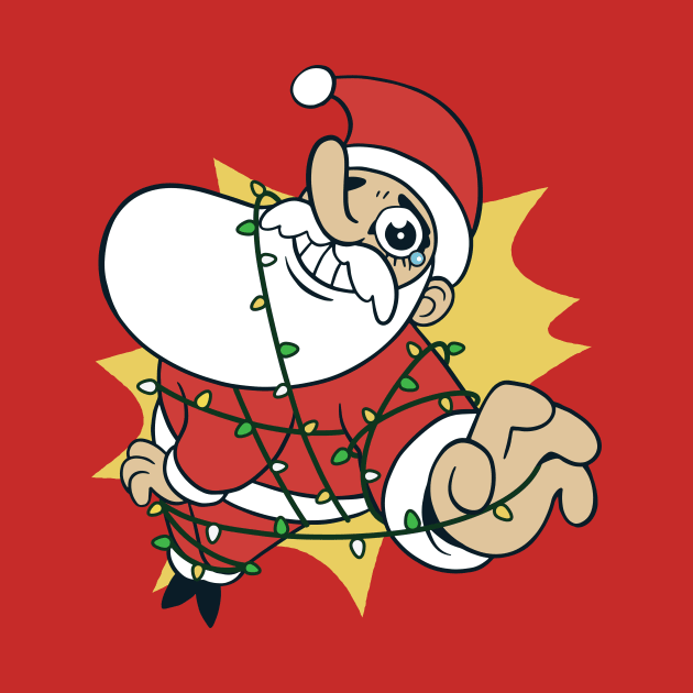 Funny Cartoon Santa Claus Caught in Christmas Lights by SLAG_Creative