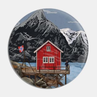 Rorbu Bergen Vestland Norway Illustration Pin