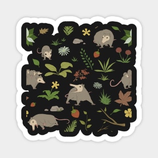 Possums in a Berry Field Pattern on White Magnet