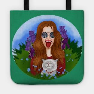 Hippie girl with a cat Tote