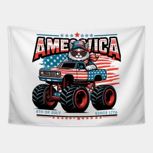 AMEOWICA cat drives a monster truck 4th of July independence Tapestry