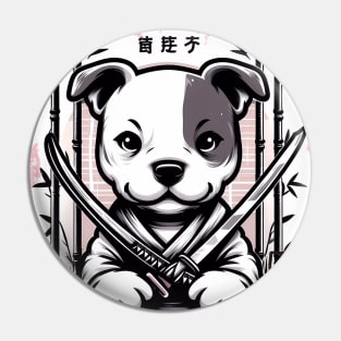 cute Pitbull katana Japanese letters forest bamboo Pin