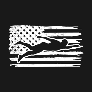 Swimming vintage america flag art T-Shirt