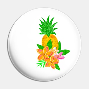 Tropical pineapple print with plumeria flowers. Pin