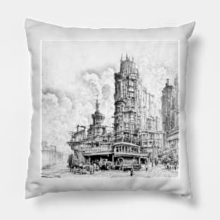 Steampunk city black and white Pillow