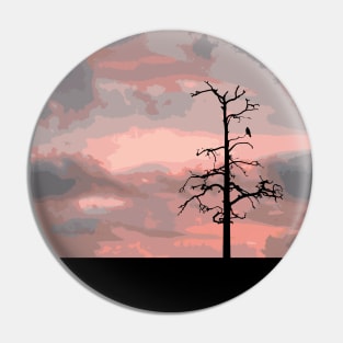 Crow Perched on a Tree Branch Silhouette Pin