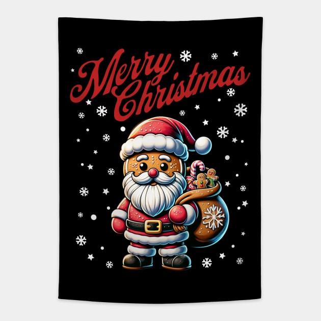 Merry Christmas Gingerbread Cookie Santa Tapestry by IkonLuminis