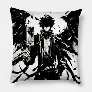 Anime wizard with magic crow card Pillow