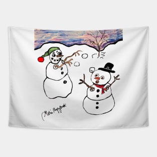 A Snowball fight with the snowmen Tapestry