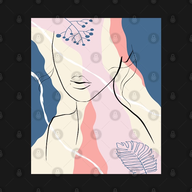 Abstract female face simple fashion female art minimal art beauty art woman floral abstract shapes woman portrait fashion print woman and plants in a modern trendy style by Modern Art