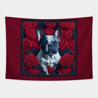 Dogs, French Bulldog and flowers, dog, style vector (red version 2 French Bulldog) Tapestry