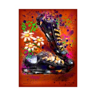 Sneakers and Daisies Impressionistic Orange White T-Shirt