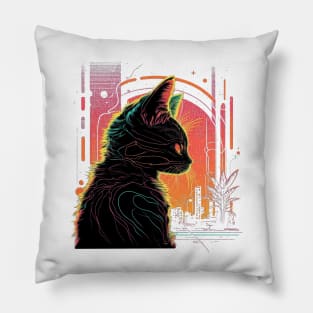 Retro Futuristic Cat Pillow