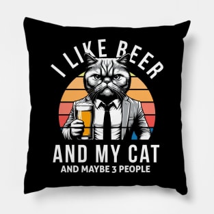 I Like Beer And My Cat And Maybe 3 People, funny gift for cat lovers Pillow