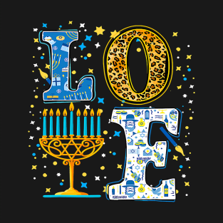 Love Cute Hanukkah Leopard Menorah Pajama Matching Family172 T-Shirt