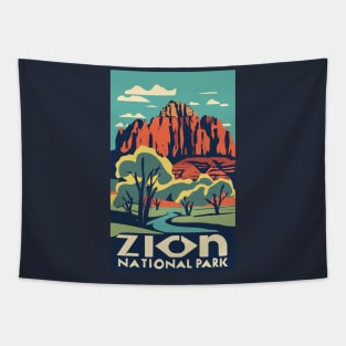 A Vintage Travel Art of the Zion National Park - Utah - US Tapestry