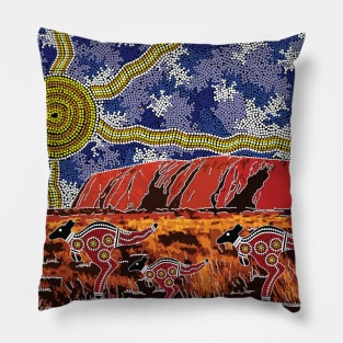 Aboriginal Art - Uluru Ayers Rock Blue Sky Pillow