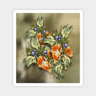 Beautiful flower bouquet on shimmering gold Magnet