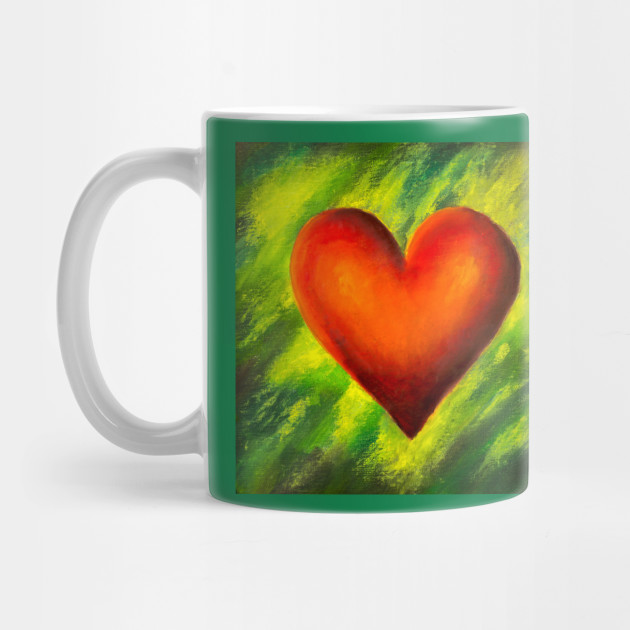 Oil Painting Red Heart On Green Unfocus Nature Background Heart