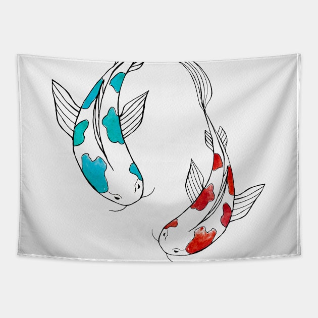 Koi Fish Lovers Watercolor Print Tapestry by kuallidesigns