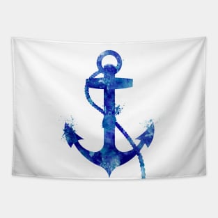 Navy Blue Nautical Anchor Watercolor Painting Tapestry