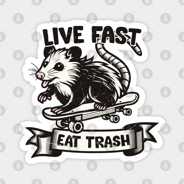 Live Fast Eat Trash - Vintage Opossum Design Magnet by Trendsdk