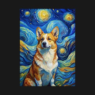 Pembroke Welsh Corgi Dog Breed Painting in a Van Gogh Starry Night Art Style T-Shirt