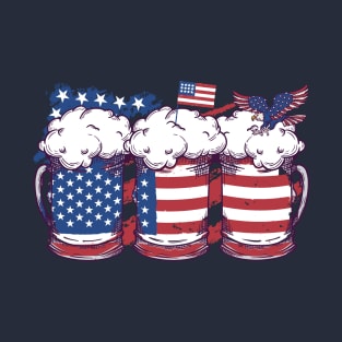 Beer American Flag 4th of July Womens Mens Patriotic USA BBQ T-Shirt