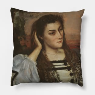 Reverie (Portrait of Gabrielle Borreau) by Gustave Courbet Pillow