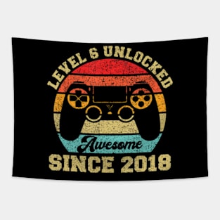 Level 6 Unlocked Awesome Since 2018 Gaming 6Th Birthday Tapestry