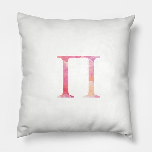 Pink Pi Watercolor Letter Pillow by AdventureFinder