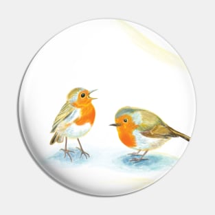 Red Robins in Snow Pin