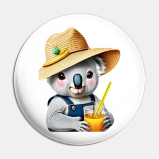 Chill Koala Vibes: Overalls, Straw Hat, and Soda Sips! Pin