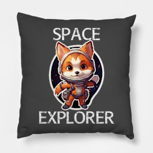 Red Fox Astronaut - Space Explorer (White Lettering) Pillow