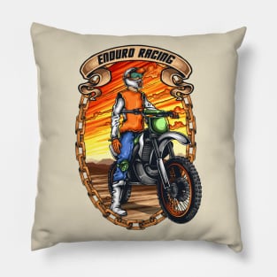 Motocross racer with helmet Pillow